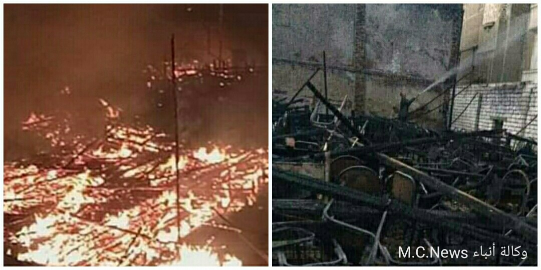 حريق هائل يلتهم خيمة الصلاة بكنيسة ماجرجس بمطرانيه مطاي بالمنيا فجر اليوم الجمعة  (فيديو)